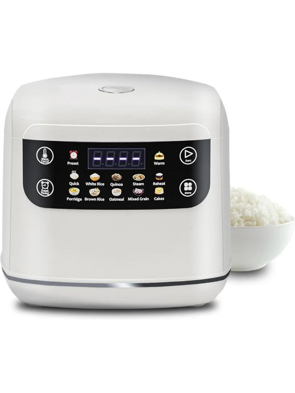Compact 6-Cup Rice Cooker with Steamer Basket, Nonstick Pot, 10 Menu Options